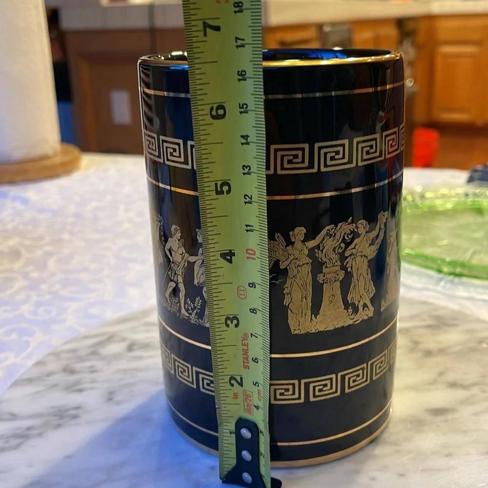 Vintage Black and Gold Greek Motif Vase hand made in Greece in 24 k gold
